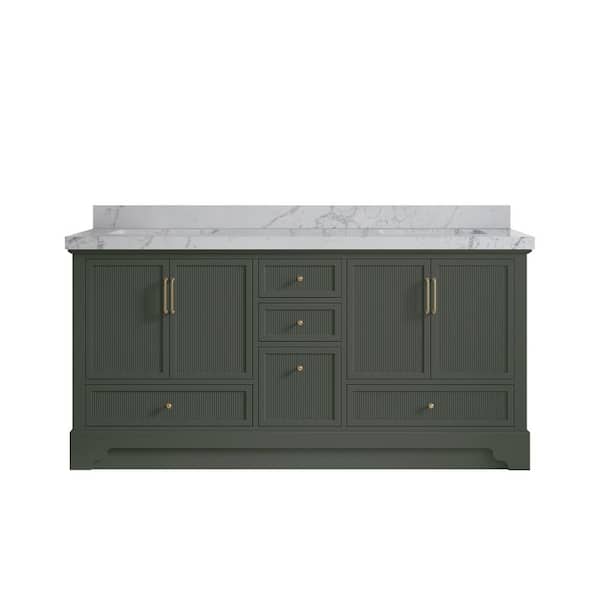 Willow Collections Alys 72 in. W x 22 in. D x 36 in. H Double Sink Bath Vanity in Pewter Green with 2 in. Venatino Quartz Top