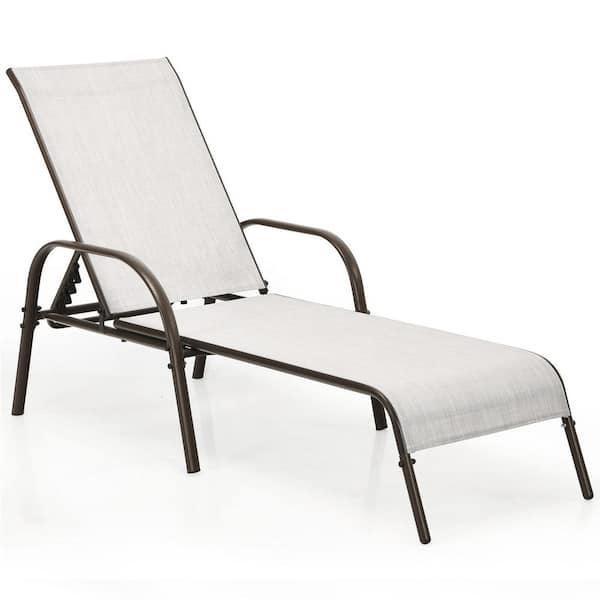 Gray Metal Outdoor Chaise Lounge with Adjustable Backrest