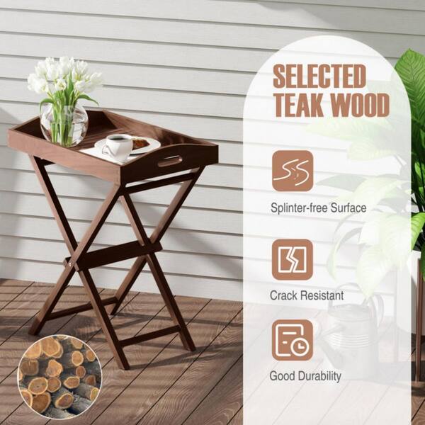 Kadehome 24 in. W Teak Wood Folding Patio Side Table Outdoor