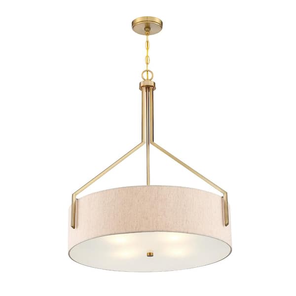 Elara 60-Watt 4-Light Brushed Gold Modern Pendant Light with Beige Linen Shade and No Bulbs Included