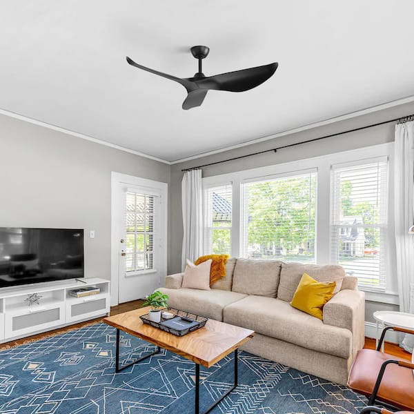 38 in. Indoor/Outdoor Black Downrod Mount Standard Ceiling Fan without Light, Reversible DC Motor and Remote Included