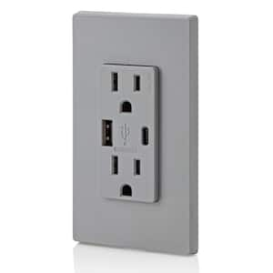 15 Amp Decora Type A and C USB Charger Tamper-Resistant Outlet, Gray T5633-GY