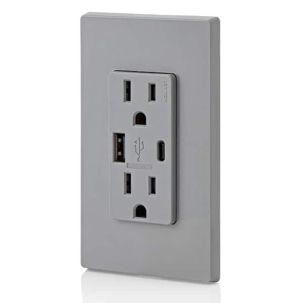 15 Amp Decora Type A and C USB Charger Tamper-Resistant Outlet, Gray T5633-GY