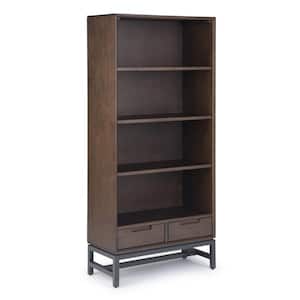 Banting Solid Hardwood and Metal 66 in. x 30 in. Rectangle Industrial Bookcase in Walnut Brown