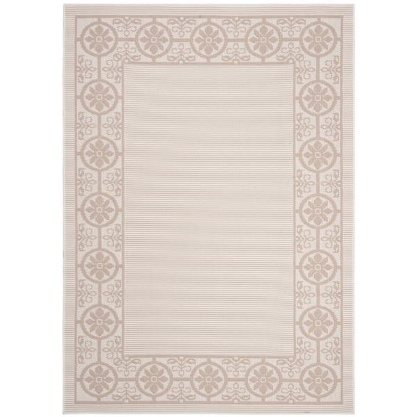 SAFAVIEH Bermuda Ivory/Beige Doormat 3 ft. x 5 ft. Floral Geometric Border Indoor/Outdoor Area Rug