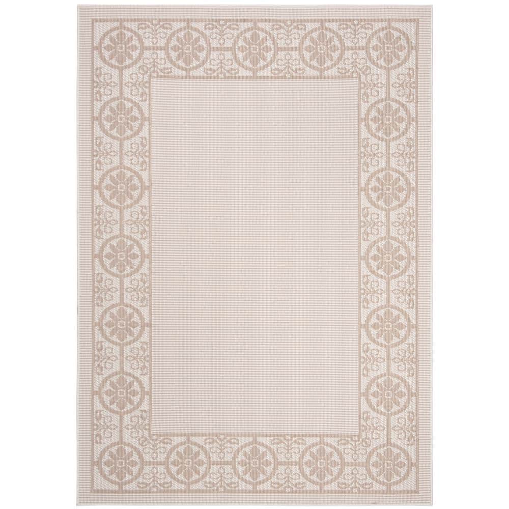 Ivory Beige Floral Reversible Synthetic 9' x 12' Area Rug