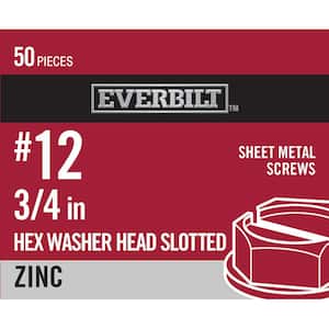 #12 x 3/4 in. Zinc Plated Slotted Hex Head Sheet Metal Screw (50-Pack)