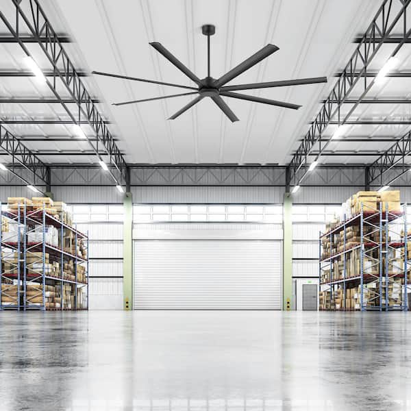 Industrial 96 in. (8 ft.) Indoor Black Ceiling Fan with Downrod and Aluminum Blade with Remote Control Included No Light
