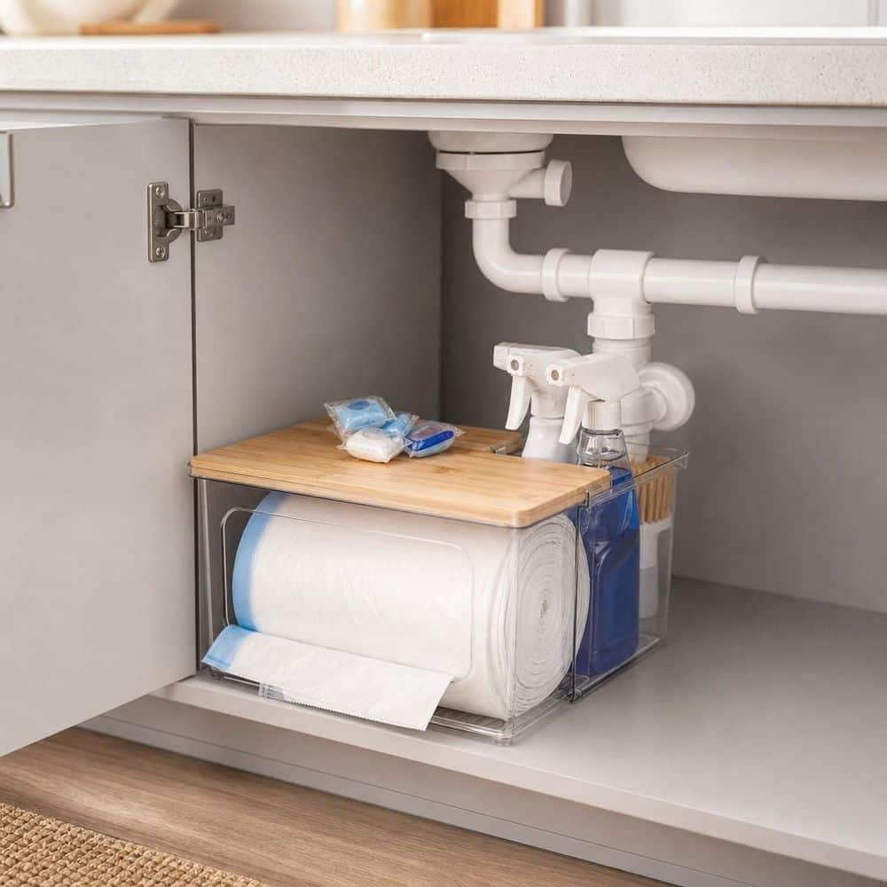 Wudkey 2-in-1 Clear Acrylic Trash Bag Dispenser and Organizer with
