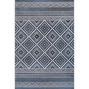 Phyllis Machine Washable Diamond Trellis Blue Doormat 3 ft. 3 in. x 5 ft. Accent Rug