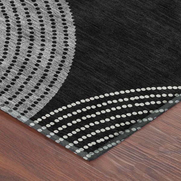 Mayfield Premium Machine Washable Abstract AMF2281 Black 3 ft. x 5 ft. Area Rug