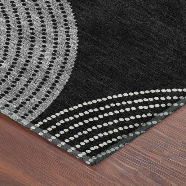 Mayfield Premium Machine Washable Abstract AMF2281 Black 9 ft. x 12 ft. Area Rug