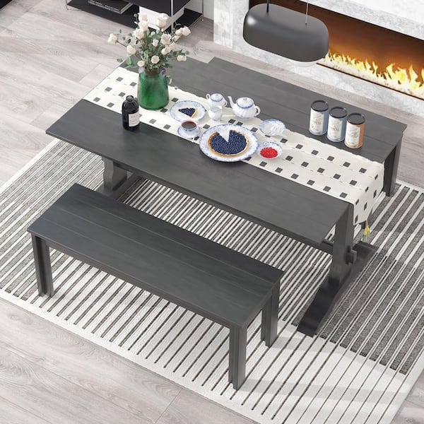 3-Piece Retro Gray Wood Top Dining Room Set Seats 2