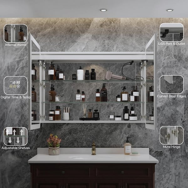 HBEZON Artemis 48 in. W x 36 in. H Medium Rectangular Aluminum Rounded Edge Dimmable Medicine Cabinet with Mirror