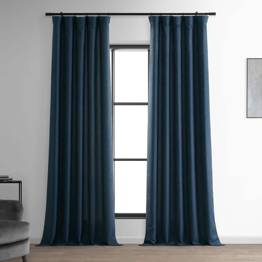 Sergeants Blue Room-Darkening Faux Linen Curtain Panel 50x84