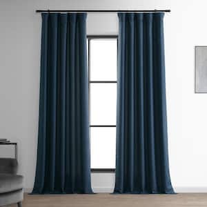 Sergeants Blue Italian Faux Linen Room Darkening Curtain - 50 in. W x 84 in. L (1 Panel)
