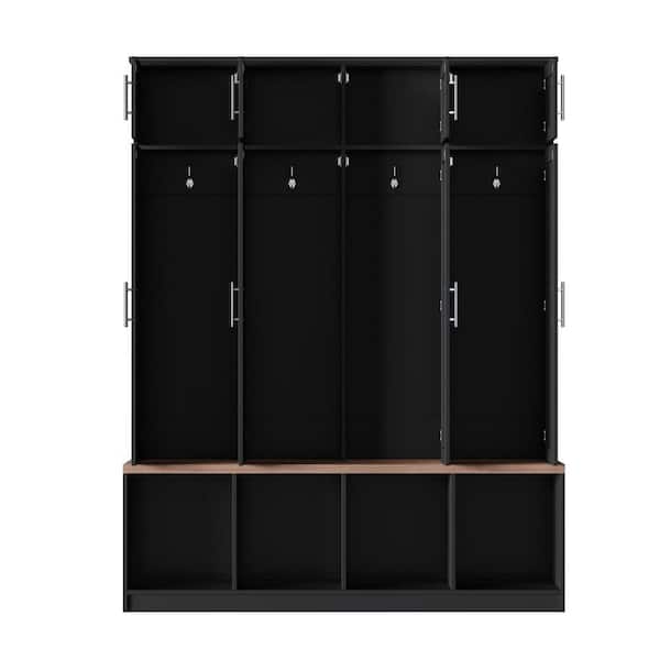 Nestfair Black 8-door Hall Tree with Walnut Seating Bench, Shoe