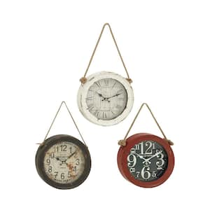 White Metal Analog Wall Clock with Rope accents (Set of 3)