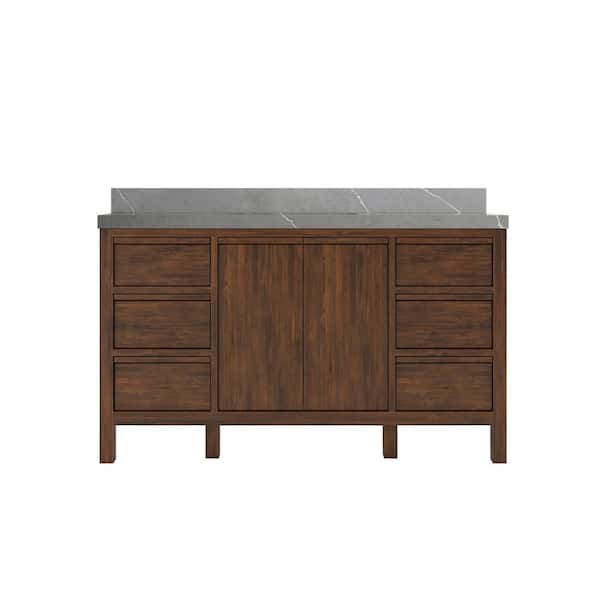 Willow Collections Elizabeth Teak 60 in. W x 22 in. D x 36 in. H Single Sink Bath Vanity in Dark Walnut with 2 in. Piatra Quartz Top