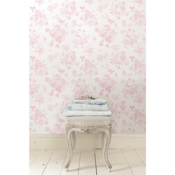 Everblooming Rosettes Faded Primrose Pink Peel and Stick Wallpaper Sample