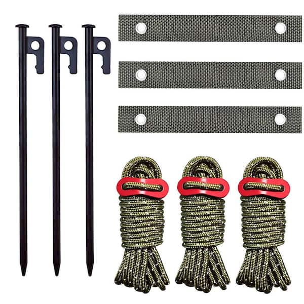 Heavy Duty Garden Stakes Kit Including 11.8 in. Steel Tree Stakes, 15.8 in. Tree Straps and 13.1 ft. Ropes (3-Pack)
