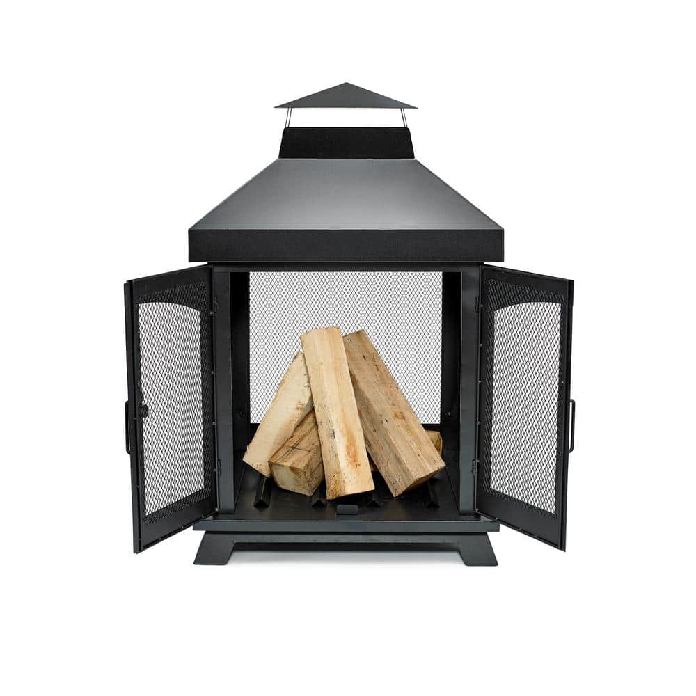 Black Steel 45" Wood Burning Outdoor Chimenea