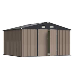 10 ft. W x 8.6 ft. D Brown Storage Shed Galvanized Metal Shed with Lockable Doors 86 sq. ft.