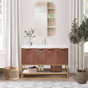 Mahon 48 in. W x 22 in. D x 33.9 in. H Single Sink Bath Vanity in Walnut with White Grain Composite Stone Top