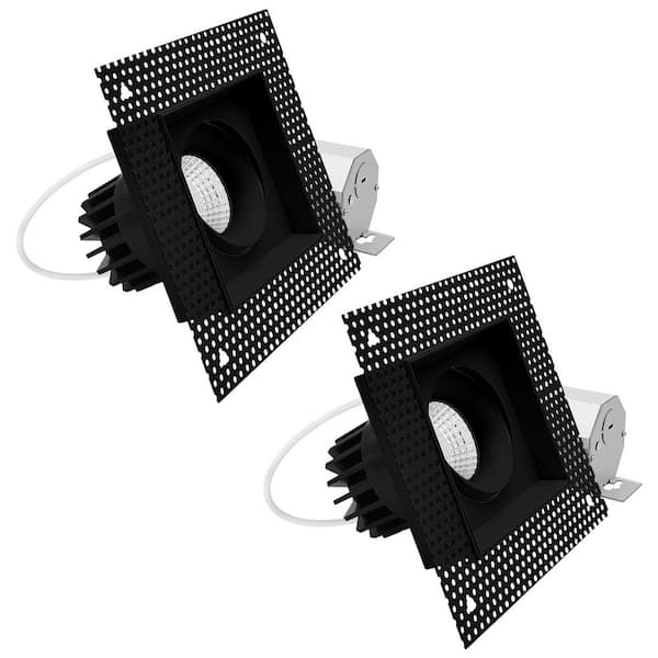 1-Head Integrated LED Square Black Regressed Trimless Gimbal Light, 360° + 15° Swivel, 5CCT, 15W, 1000LM Dimmable 2 Pack