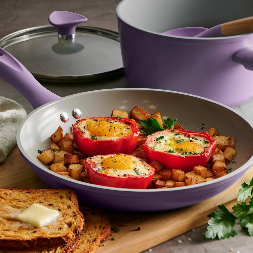 14-Piece Purple Aluminum Ceramic Cookware Set