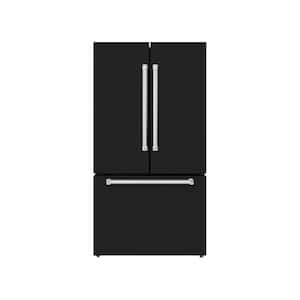 36 in. French Door Refrigerator, 20.3 Total cu. ft., Freezer, Ice Maker, Glossy Black W- Bold Chrome Trim