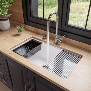 34 in. Undermount Single Bowl Granite Composite Kitchen Sink in White