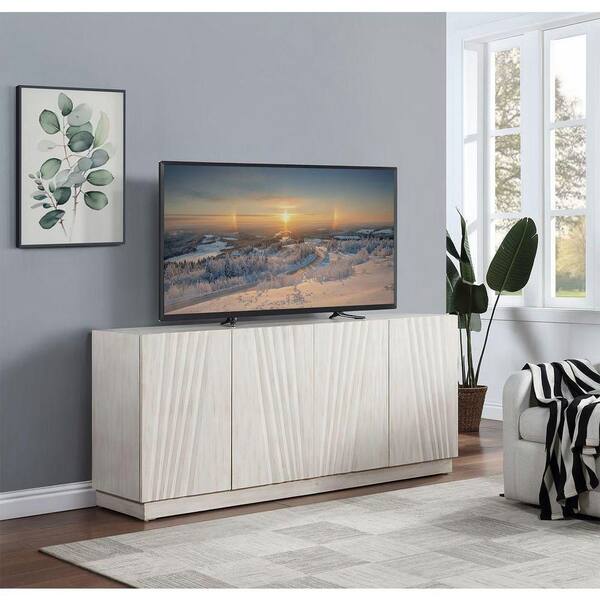 Litton Lane Beige Wood Abstract Textured 72 in. x 33 in. 4-Door Sideboard with Elevated Block Base