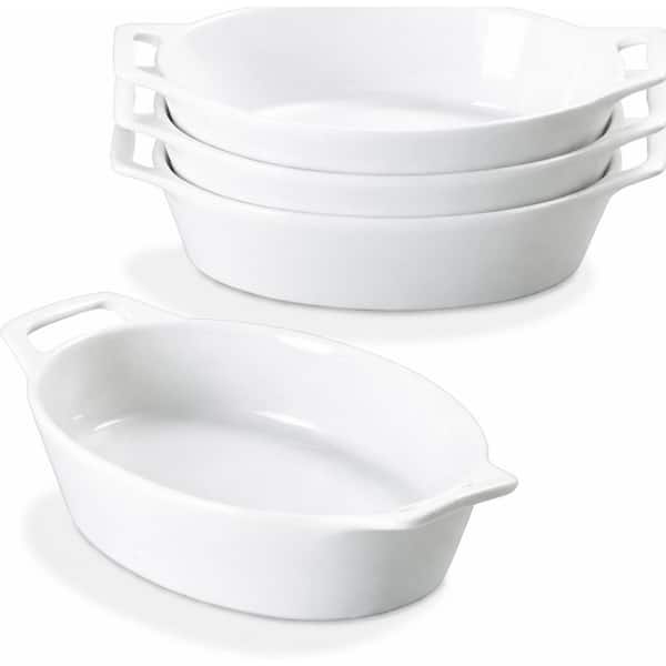 4-Piece White Ceramic Baking Dish Set Oven Safe Au Gratin Casserole Pans with Handles for Individual Servings