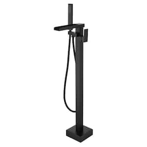 Single-Handle Freestanding Floor Mount Bathtub Faucet Bathtub Filler with Hand Shower in Matte Black