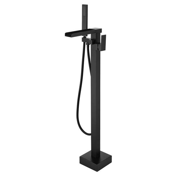 Unbranded Single-Handle Freestanding Floor Mount Bathtub Faucet Bathtub Filler with Hand Shower in Matte Black
