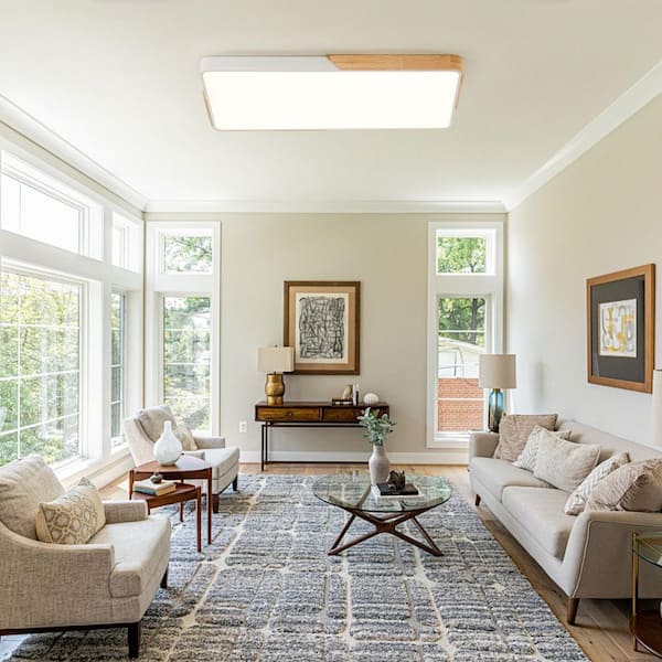 HUOKU Lumin 1-Light 35.4 in.W Wood and White Finish Integrated LED