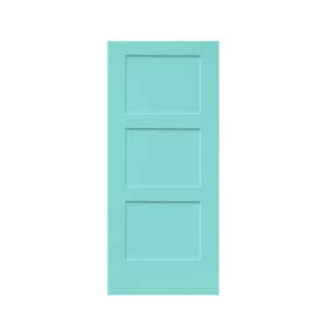 30 in. x 80 in. 3-Panel Mint Green Stained Composite MDF Equal Style Interior Barn Door Slab