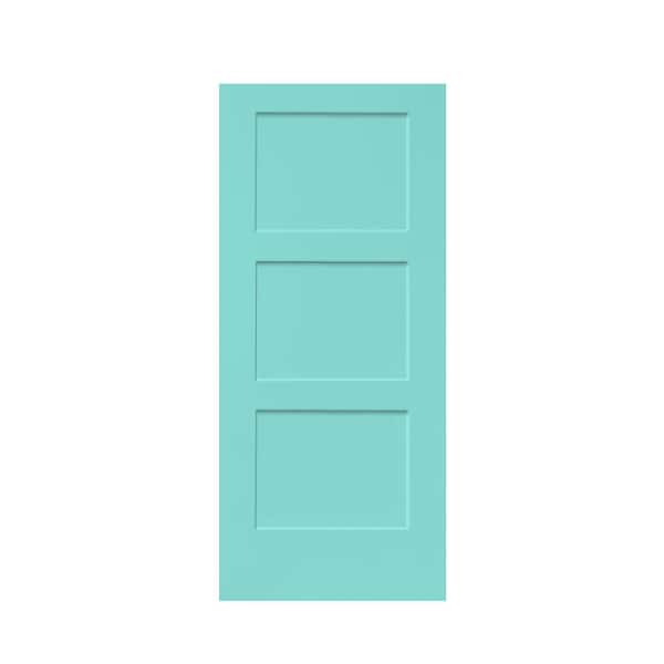 CALHOME 30 in. x 80 in. 3-Panel Mint Green Stained Composite MDF Hollow Core Equal Style Interior Door Slab for Pocket Door