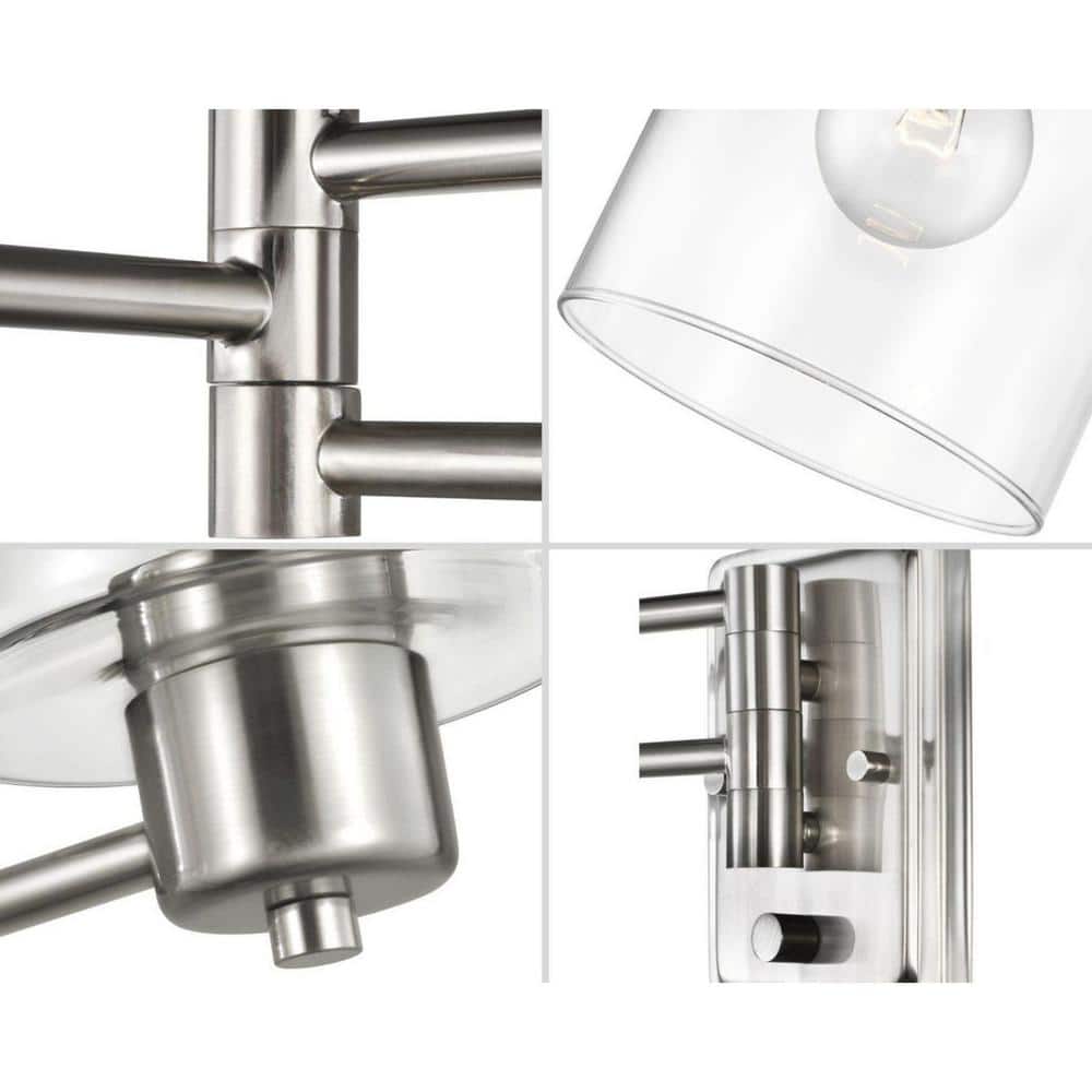 Milner Brushed Nickel Swing Arm Wall Light with Clear Glass Shade