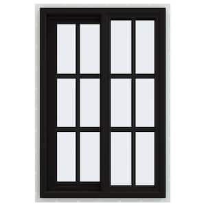 24 in. x 36 in. V-4500 Series Black FiniShield Vinyl Left-Handed Sliding Window with Colonial Grids/Grilles