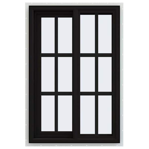 JELD-WEN 24 in. x 36 in. V-4500 Series Black FiniShield Vinyl Left-Handed Sliding Window with Colonial Grids/Grilles