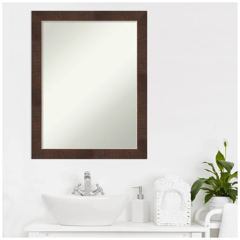 Wildwood Brown and Silver Rectangular Wood Bathroom Vanity Mirror