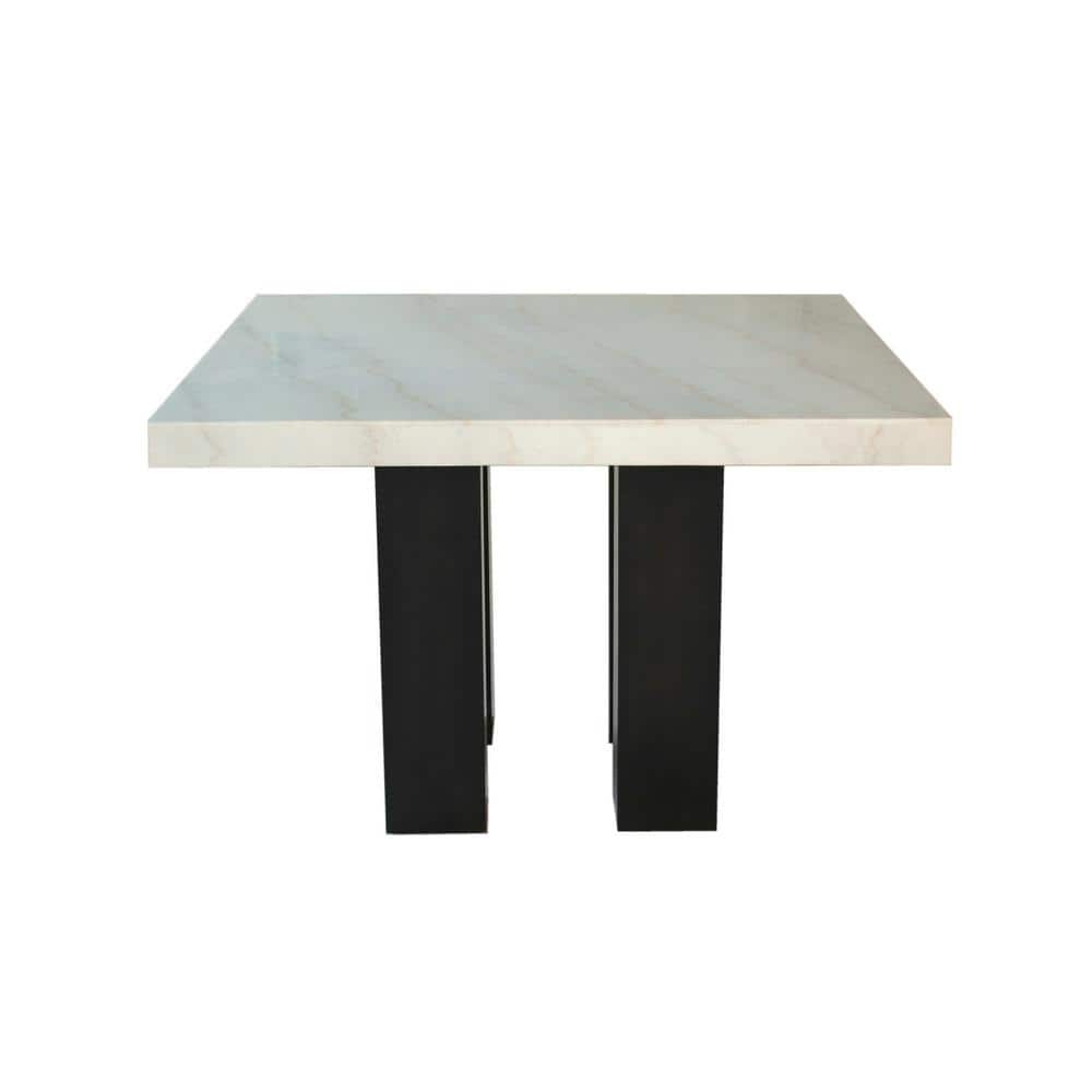 Camila White Marble Top Square Dining Set with Silver Faux Leather Chairs