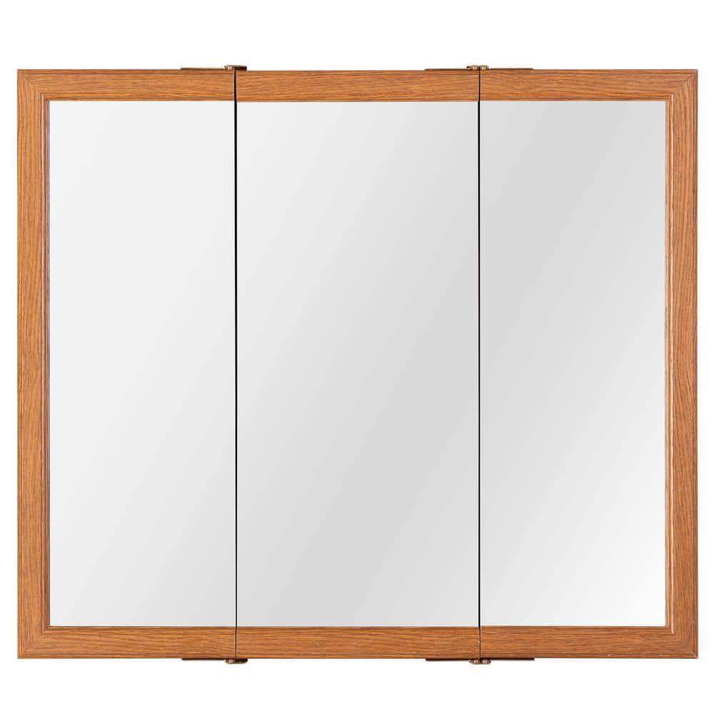 TRUporte Kingswood 30 in. Surface Mount Oak TriView Medicine with Mirror 210004 The