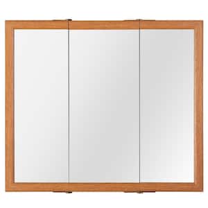 Kingswood 30 in. Surface Mount Oak Tri-View Medicine Cabinet with Mirror