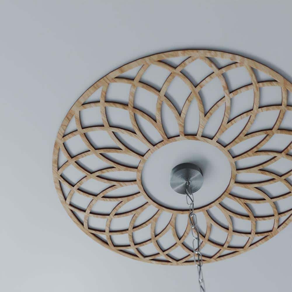 18" Round Unfinished Oak Ceiling Medallion with Pierced Design