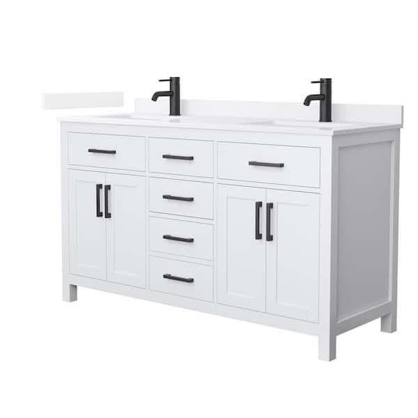 Wyndham Collection Beckett 60 in. Double Freestanding White Bath Vanity with White Quartz Top (Assembled)