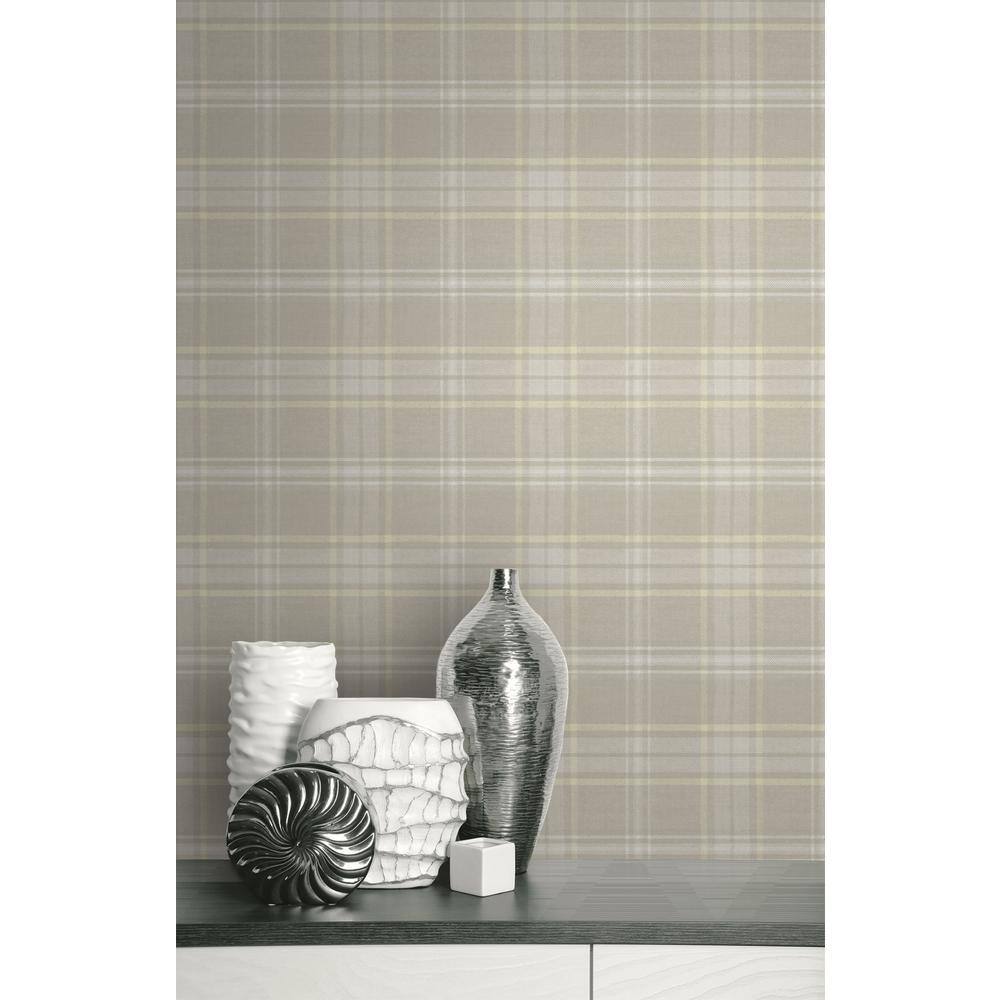 Cream and Yellow Tartan Non-Pasted Washable Wallpaper Roll