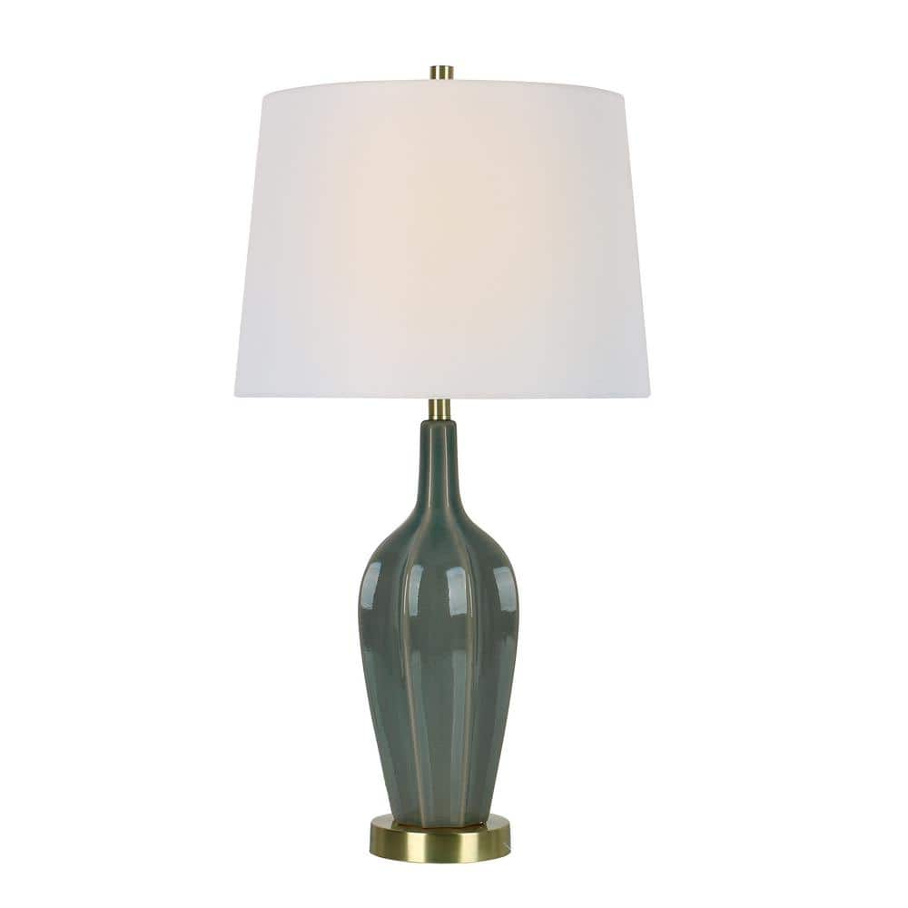 26.5 in. Reactive Green Needle Neck Vase Table Lamp with Satin Brass Metal  Base and Accents with Decorator Shade W-8551GRN - The Home Depot